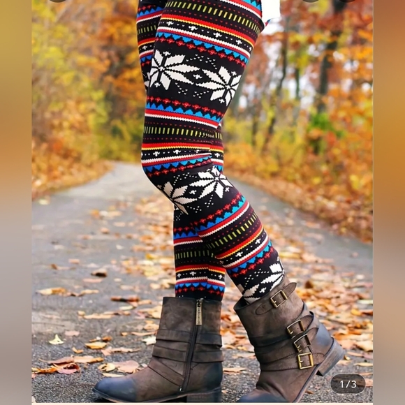 White Mark~Brown Colorful Fair Isle Soft Spandex Leggings NWOT - Picture 9 of 15